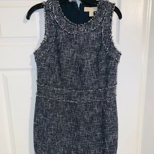 Blue and white work dress.